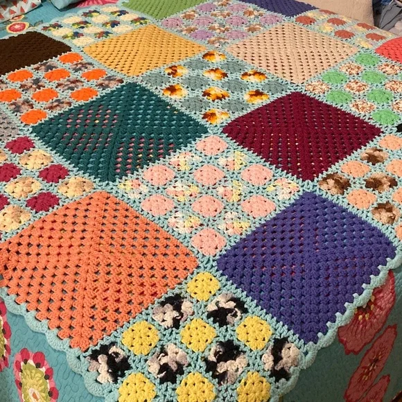 Handmade Colorful Patchwork Crochet Quilt - Picture 2 of 8